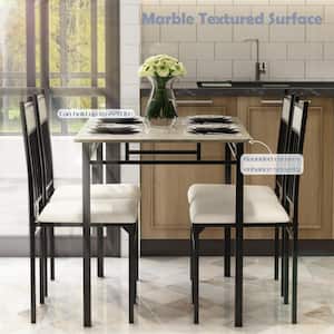 5-Piece Rectangle Beige Faux Marble Top Dining Room Set Seats 4