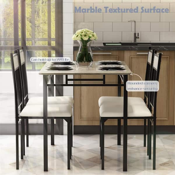 Costway 5-Piece Rectangle Beige Faux Marble Top Dining Room Set Seats 4