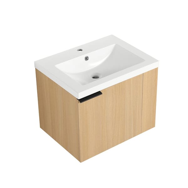 Lesta 23 in. W x 18 in. D x 19 in. H Single Sink Floating Soft Closing Bath Vanity in White Oak with White Resin Top
