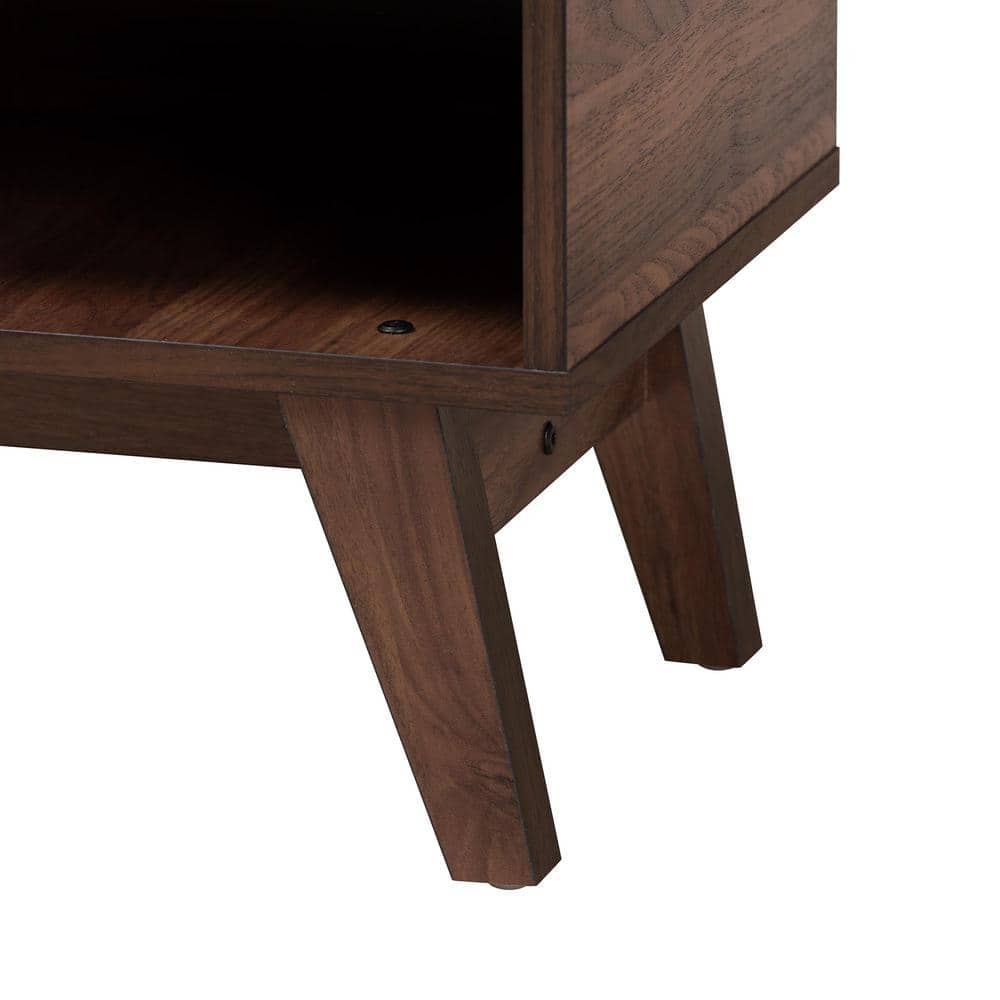Paricia Mid-Century Modern Walnut Brown Wood Shoe Cabinet