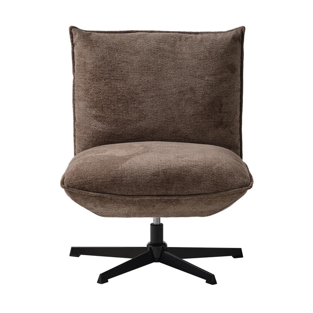 Mocca Polyester Blend Swivel Lounge Chair with Metal Base