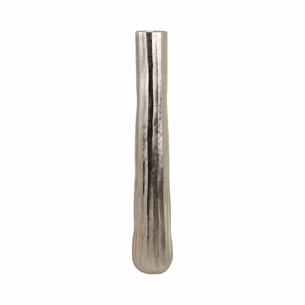 Tall Silver Etched Metal Decorative Floor Vase