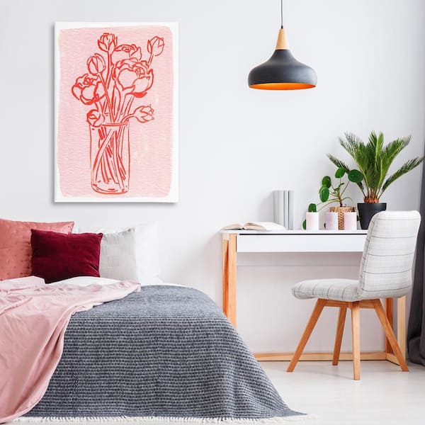 Outlined Peony Vase by Hannah Moren Unframed Nature Graphic Art Print 45 in. x 30 in.