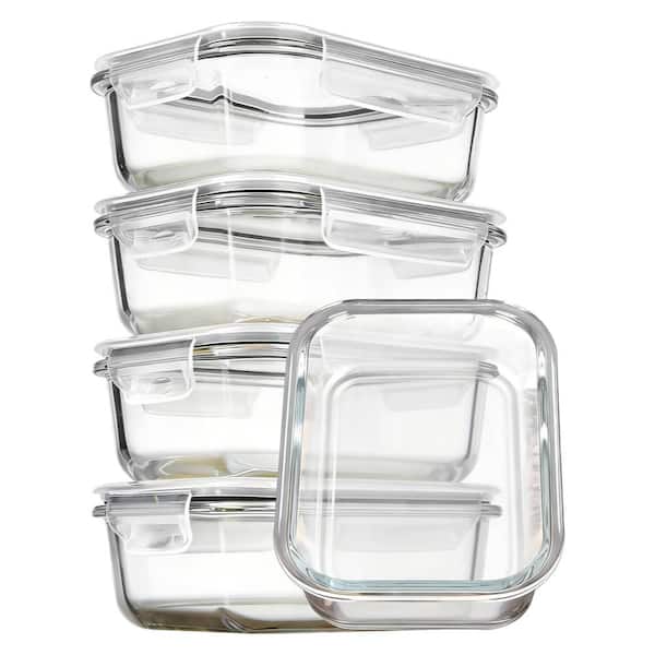 22 oz. Glass Storage and Meal Prep Containers with Lids for Microwave, Oven, Freezer and Food Storage, Grey (5-Pack)