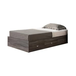 Gray Twin Size Chest Platform Bed Wooden Frame with 3-Drawers on Metal Glides