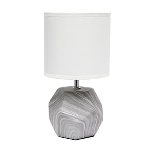 10 .4 Marbleized and White Round Prism Mini Table Lamp with Fabric Shade