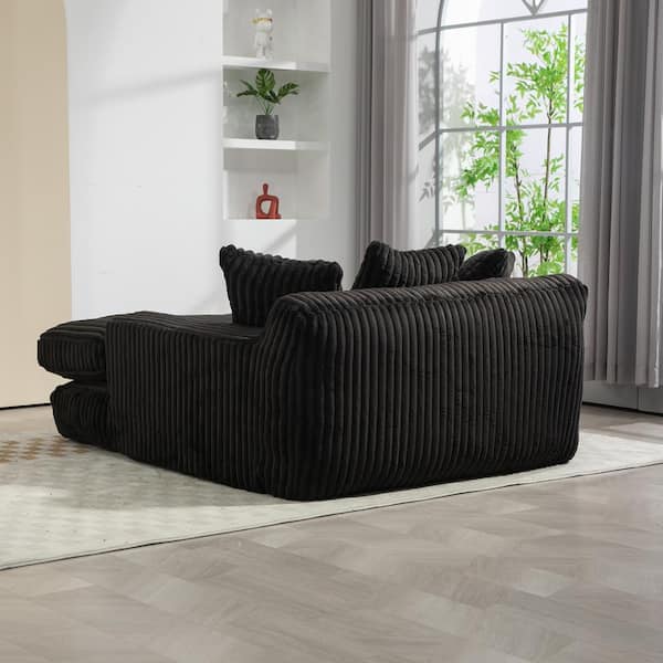 52 in. Black Corduroy Polyester 2-Seater Loveseat with 3 Back pillows Deep Seat Couch for Living Room