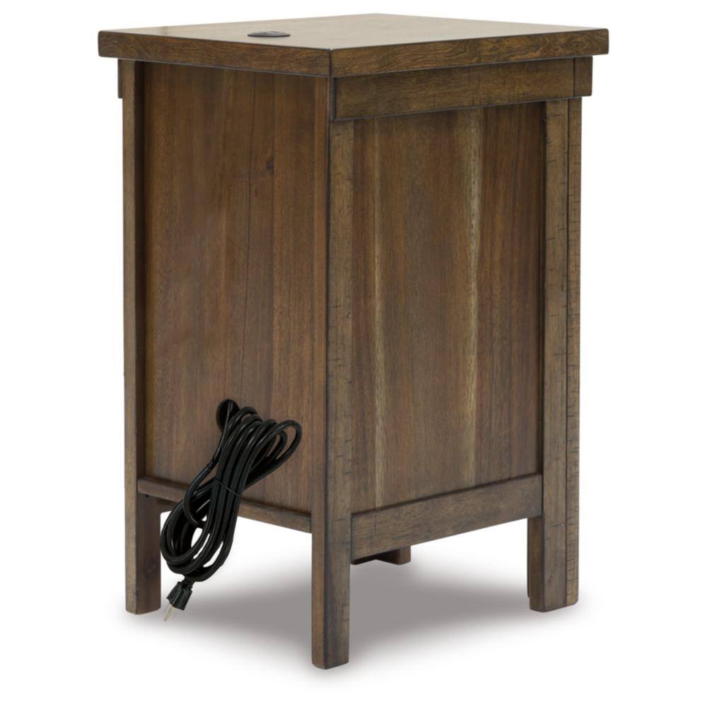 Brown Wood Rectangular End Table with Storage and USB Ports