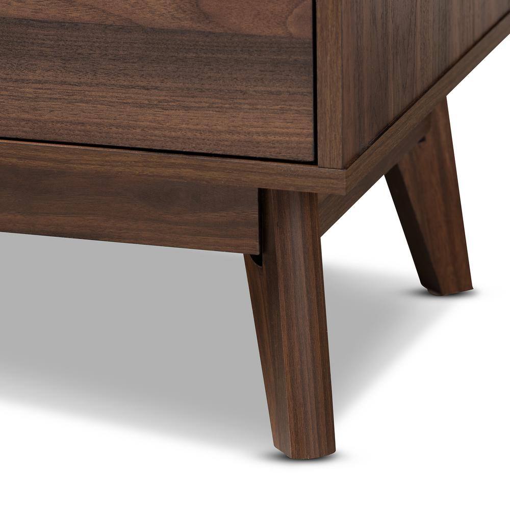 Walnut Brown Mid-Century 5-Drawer Chest with Gold-Tone Handles