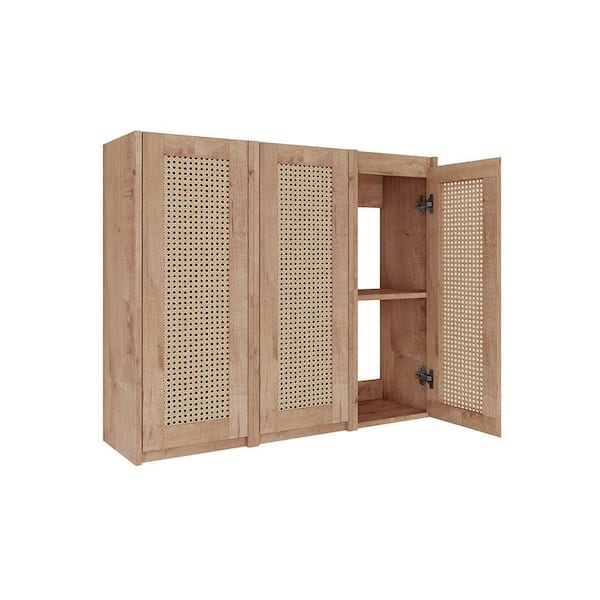 Modern 35.43 in. W x 9.81 in. D x 29.5 in. H Bathroom Storage Wall Cabinet in Imitative Oak