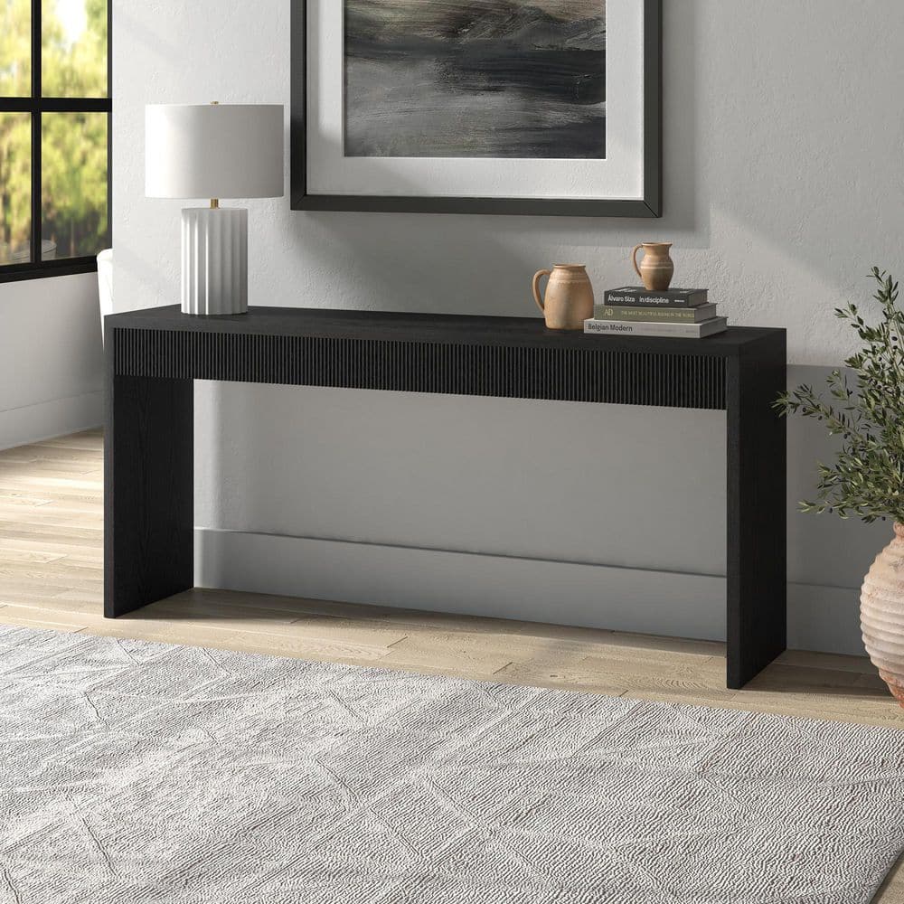 Meyer&amp;Cross Lawrence 64 in. Black Grain Rectangle MDF Top Console Table ...