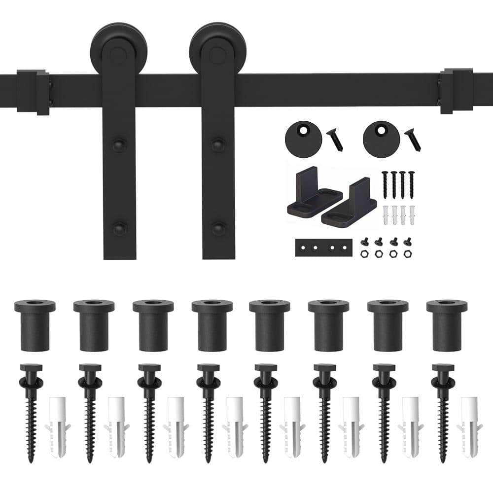 11 ft. /132 in. Frosted Black Strap Sliding Barn Door Hardware Kit for Single Wood Door with Non-Routed Floor Guide price history on PriceWatchPro