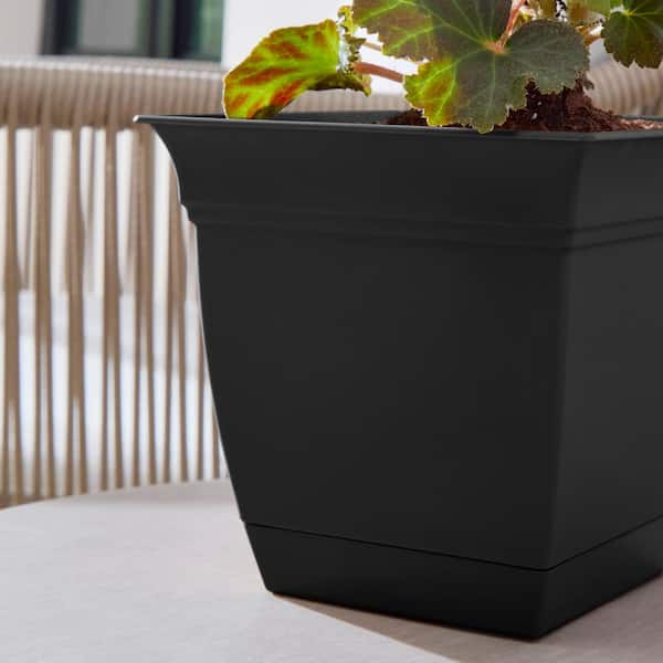 Vigoro 6 in. Mirabelle Small Black Plastic Square Planter (6 in. D