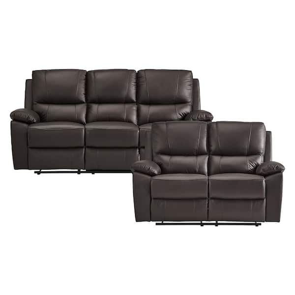 Orina 78 in. W Pillow Top Arm Faux Leather Rectangle 2-Piece Manual Reclining Sofa Set in Brown