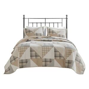 Olsen 3-Piece Tan Cotton Full/Queen 3-Piece Oversized Quilt Set