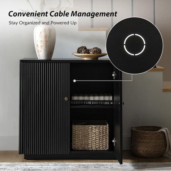 JAYDEN CREATION Bonnot Black 32 in. Tall 2-Door Wood Accent