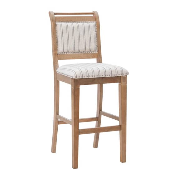 Linon Home Decor Kendra 30 in. Graywash High Back Wood Bar Stool with Fabric Seat