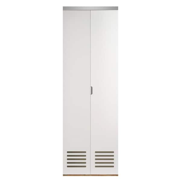 Unbranded 30 in. x 80 in. Vented Solid Core Primed MDF Bifold Door with Chrome Trim