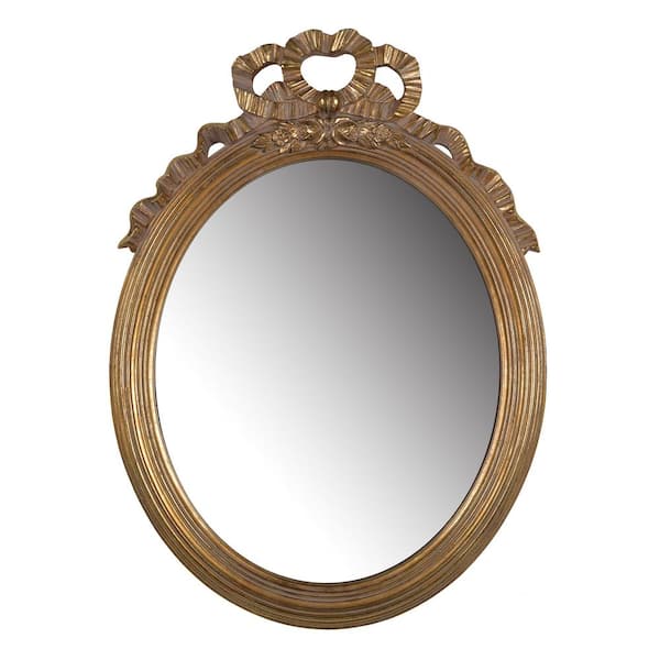 A & B Home 18 in. x 14 in. Classic Round Framed Gold Accent Mirror