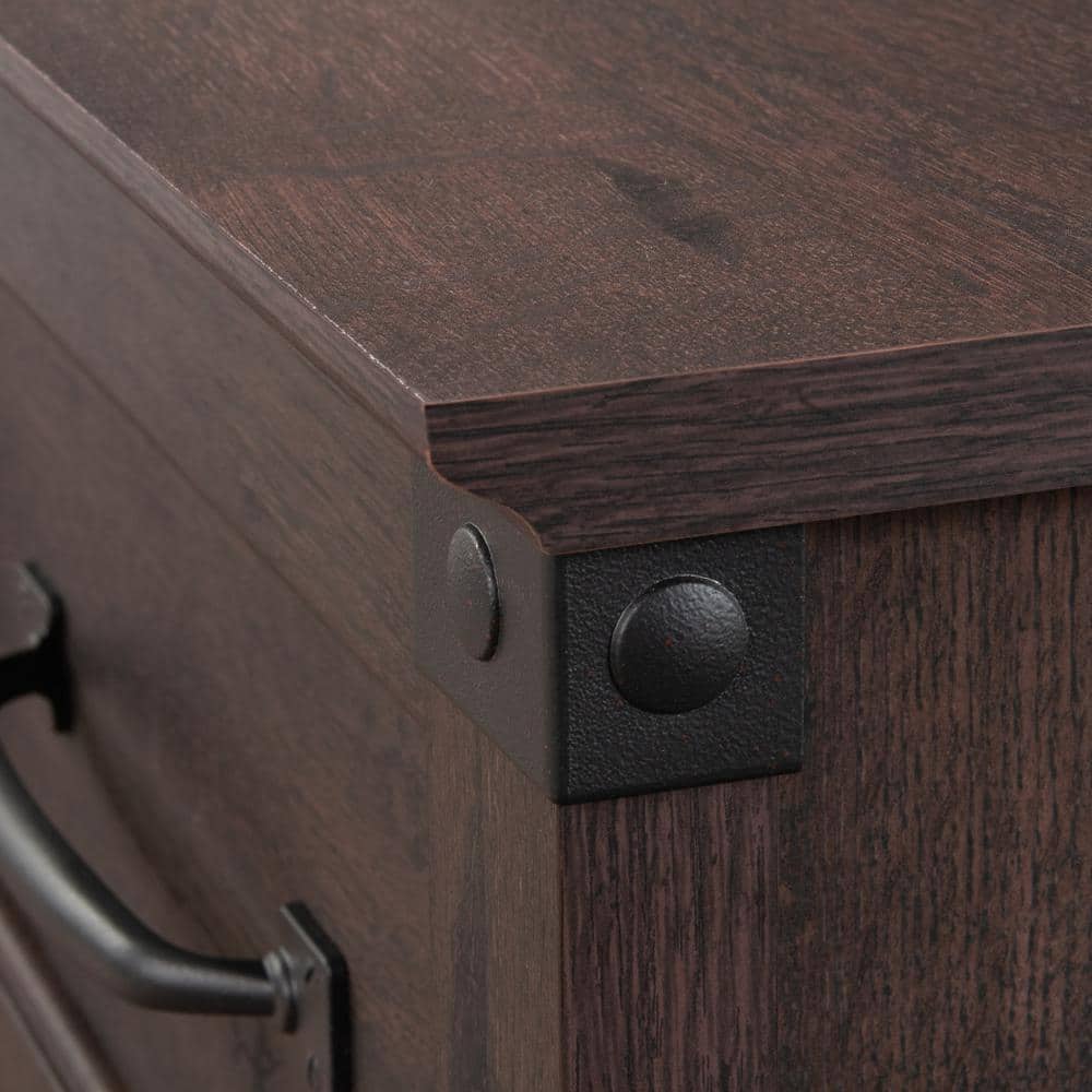 Rustic Coffee Oak Desk with Drawers and Filing Cabinet