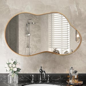 36 in. W. x 24 in. H Irregular Gold Wall-mounted Mirror Aluminum Alloy Frame Asymmetrical Decor Bathroom Vanity Mirror