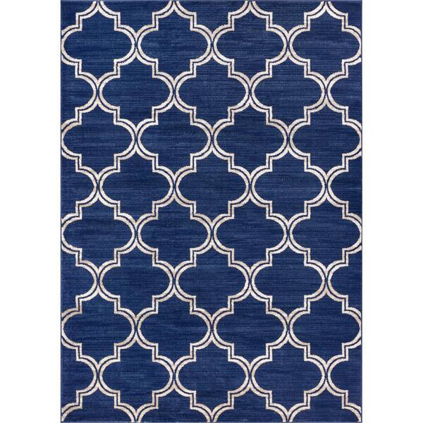 Well Woven New Age Jaclyn Blue 8 ft. x 10 ft. Modern Moroccan Trellis Distressed Ombre Area Rug
