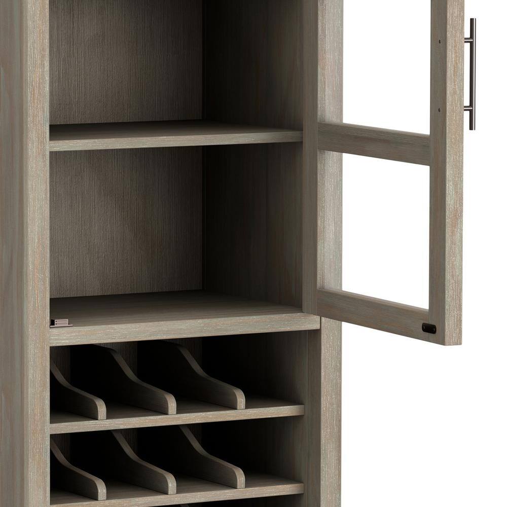 Avalon Distressed Gray Solid Wood High Storage Wine Rack Cabinet