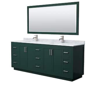 Miranda 84 in. W x 22 in. D x 33.75 in. H Double Sink Bath Vanity in Green with White Carrara Marble Top and Mirror