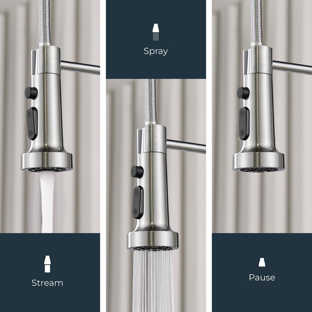Brushed Nickel High-Arc Kitchen Faucet with Pull-out Spray