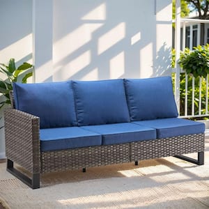 Valenta Gray Wicker Outdoor Sectional with Blue Cushions