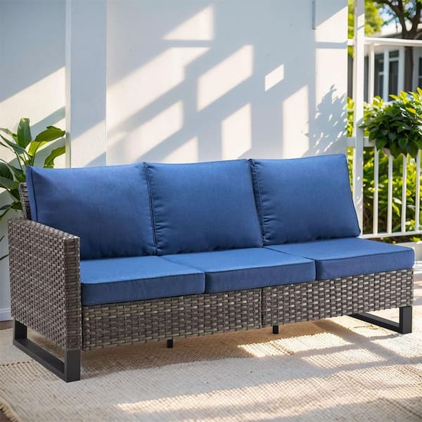 Gymojoy Valenta Gray Wicker Outdoor Sectional with Blue Cushions
