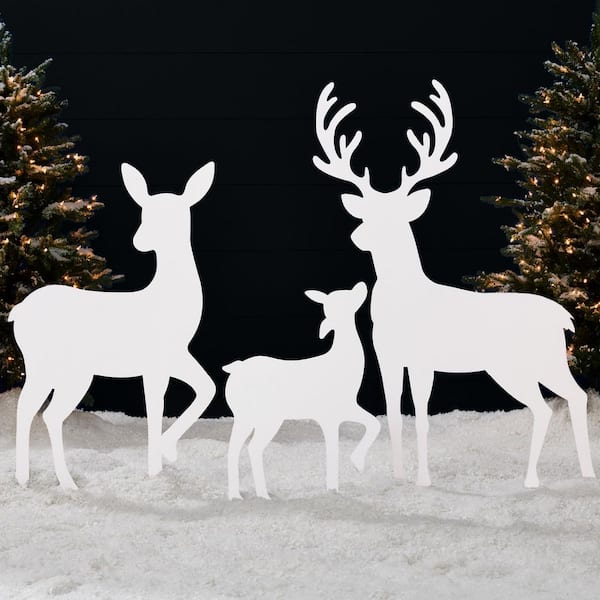 46 in. White PVC Deer Family Christmas Yard Decoration