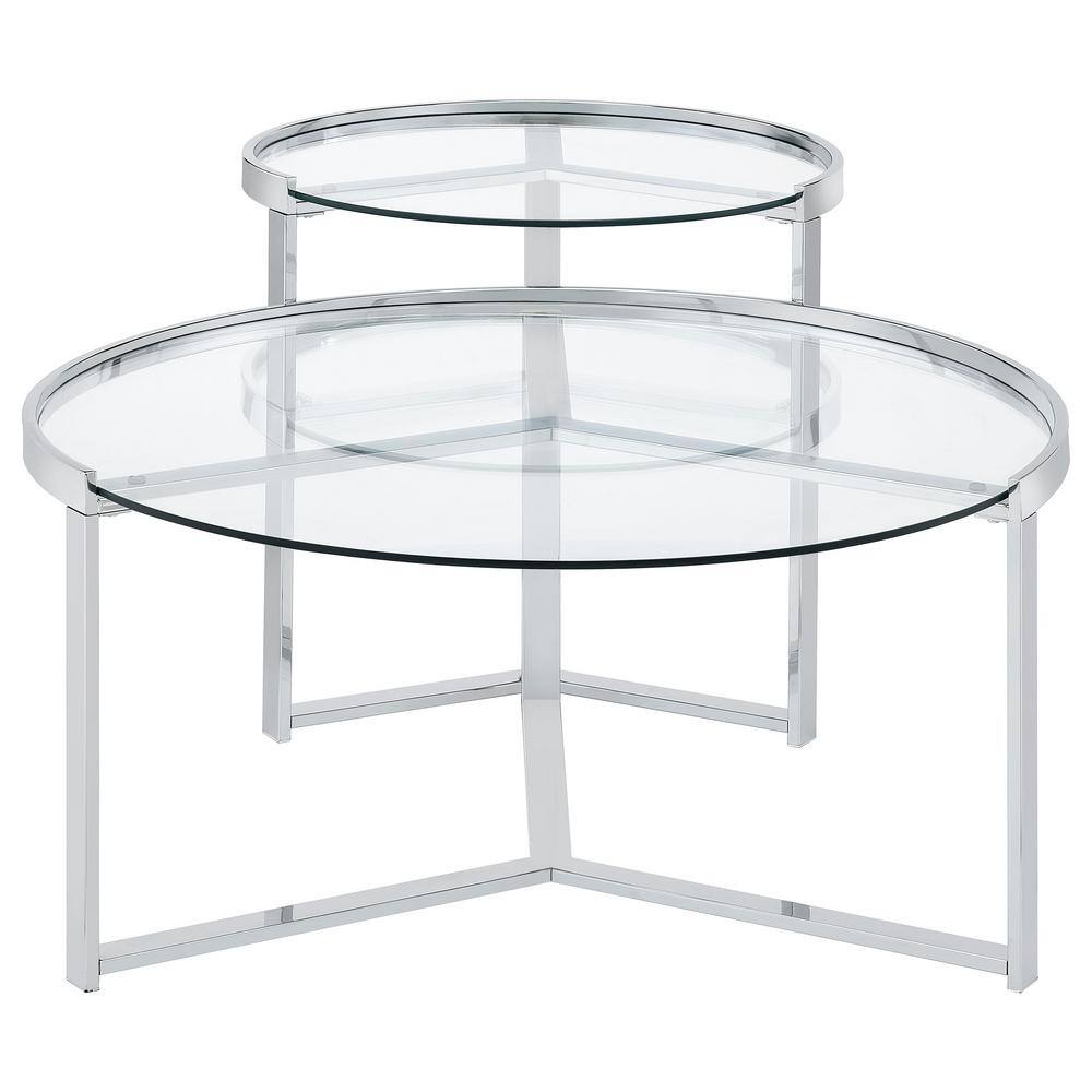 Delia Round Chrome and Glass Nesting Coffee Table Set