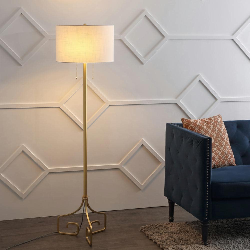 Newman Classic Gold Leaf 61.5" Metal LED Floor Lamp with Linen Drum Shade