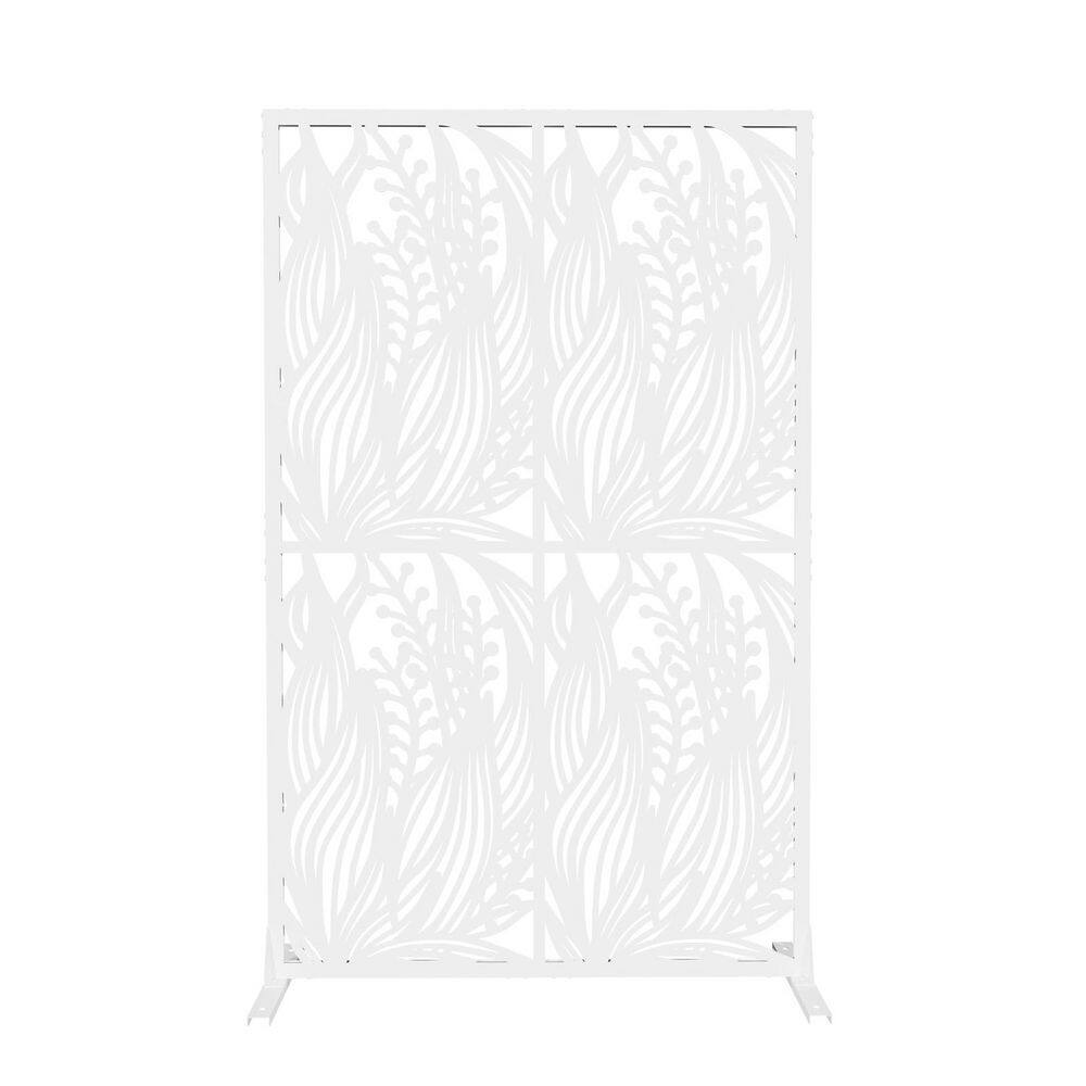 6 ft. H x 3.8 ft. W Metal Decorative Garden Fence, Outdoor Privacy Screens Privacy Fence Panels with Stand in Leaf White
