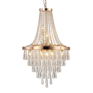 10-Light Gold Crystal Island Circle Chandelier for Living Room Dining Room Bedroom Hallway with No Bulbs Included