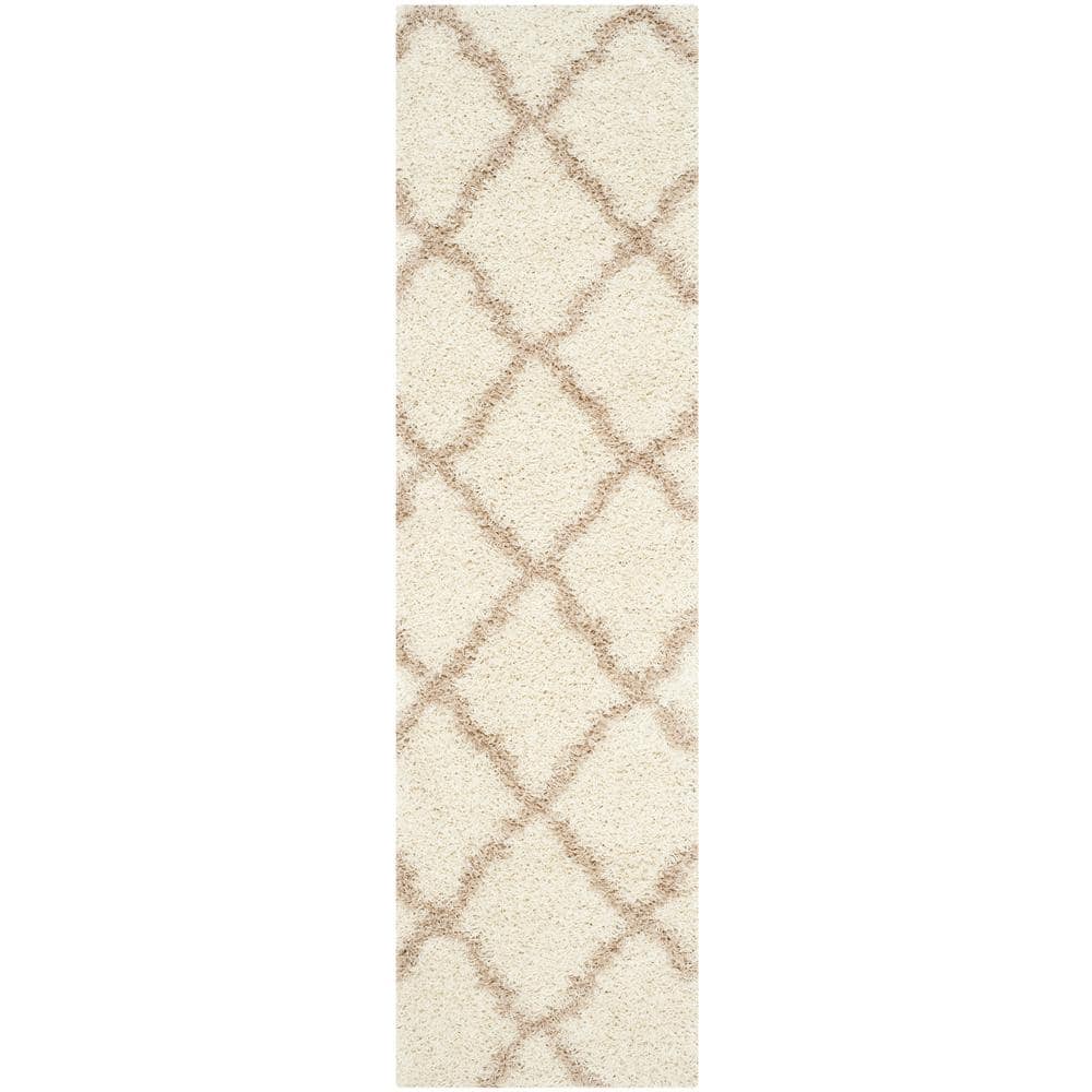 Dallas Shag Ivory/Beige 2 ft. x 12 ft. Geometric Diamond Trellis Runner Rug price history on PriceWatchPro