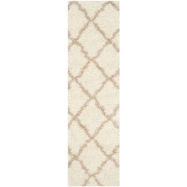 Dallas Shag Ivory/Beige 2 ft. x 12 ft. Geometric Diamond Trellis Runner Rug