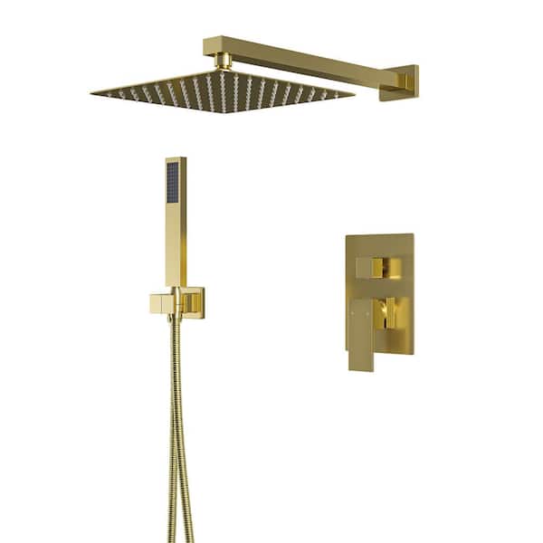 Unbranded 10 in. Wall Mounted Single Handle 1-Spray Dual Shower Faucet 2.5GPM with Pressure Balance in Brush Gold