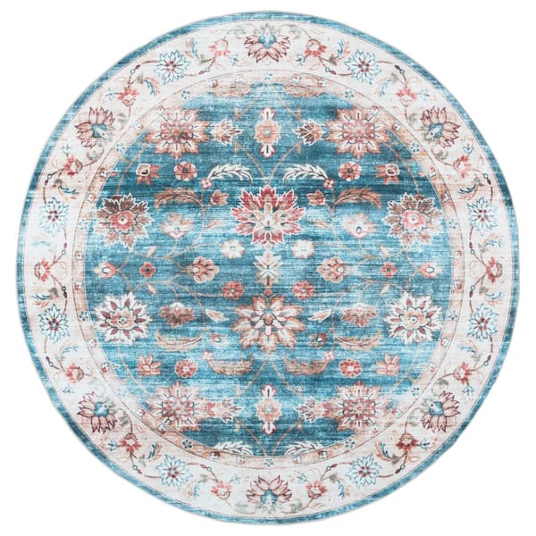 SAFAVIEH Martha Stewart Washable Green/Beige 6 ft. x 6 ft. Machine Washable Ornate Floral Round Area Rug