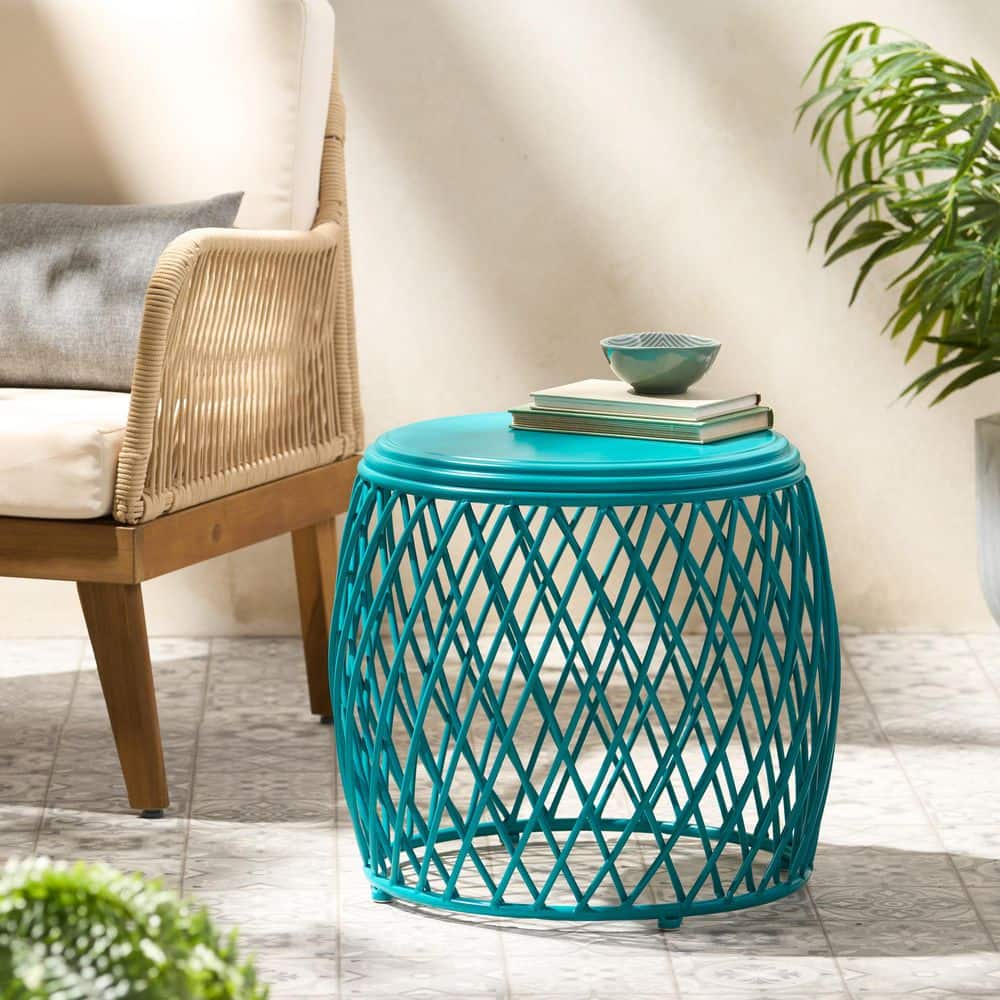 Harper & Bright Designs Teal Iron Outdoor Side Table with Harper & Bright Designs Teal Iron Outdoor Side Table with