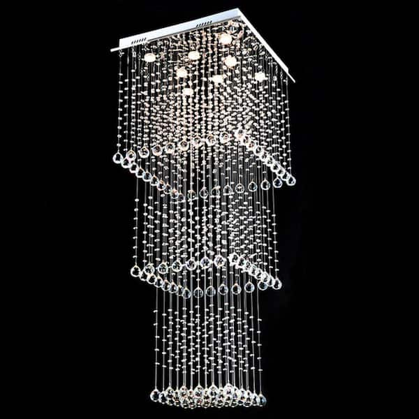 8-Light Silver and Clear Modern K9 Crystal Chandelier for Living Rooms Halls Stairs