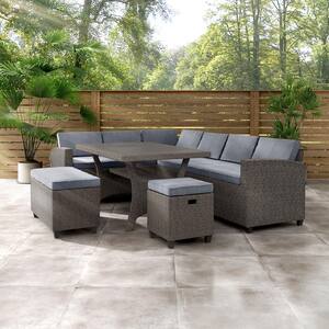 Dasan Gray 4-Piece Wicker Outdoor Dining Set with Gray Cushions