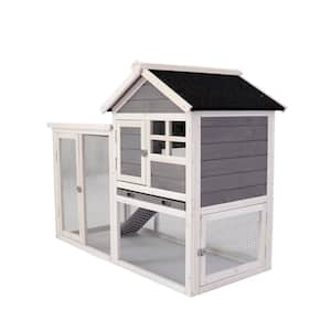 Any 48 in. W Deluxe Wooden Chicken Coop Hen House Rabbit Wood Hutch Poultry Cage Habitat in Gray
