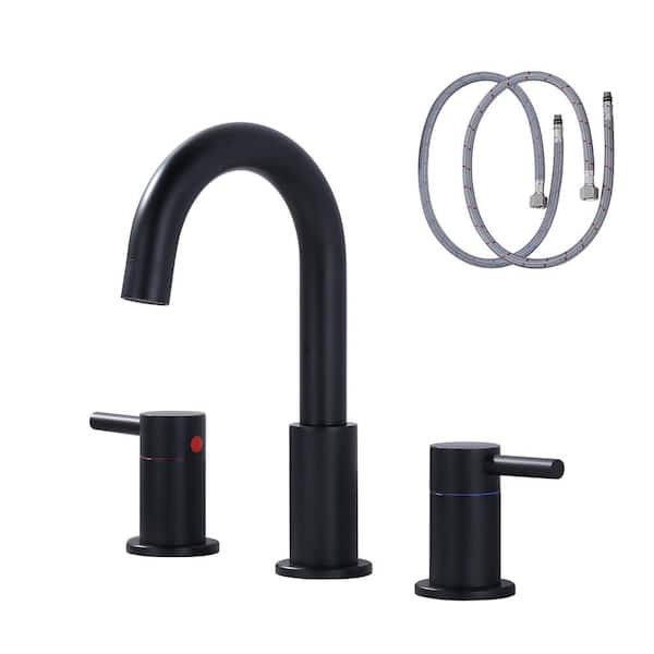 AVITAS 8 in. Widespread Double Handle Bathroom Faucet 360 ° Swivel Stainless Steel in Matte Black