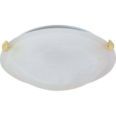 2-Light Polished Brass 1-Flush Mount TriClip with Alabaster Glass