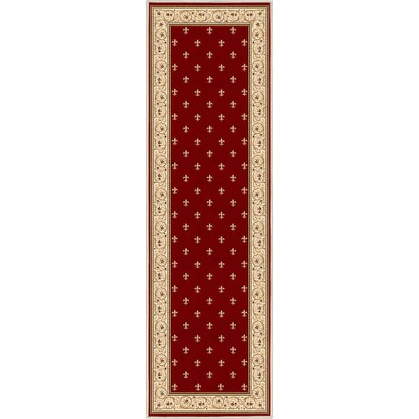 Well Woven Red 2 ft. 3 in. x 7 ft. 3 in. Runner Flat-Weave Apollo Fleur De Lis Traditional Oriental Border Area Rug