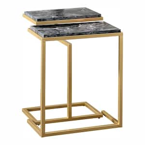 Fallston 16 in. Gold Coating and Black Rectangle Faux Marble Accent Tables