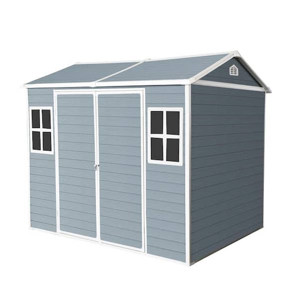 8 ft. W x 6 ft. D Gray Outdoor Resin Storage Shed with Floor and 2-Windows and Lockable Door for Patio (48 sq. ft.)