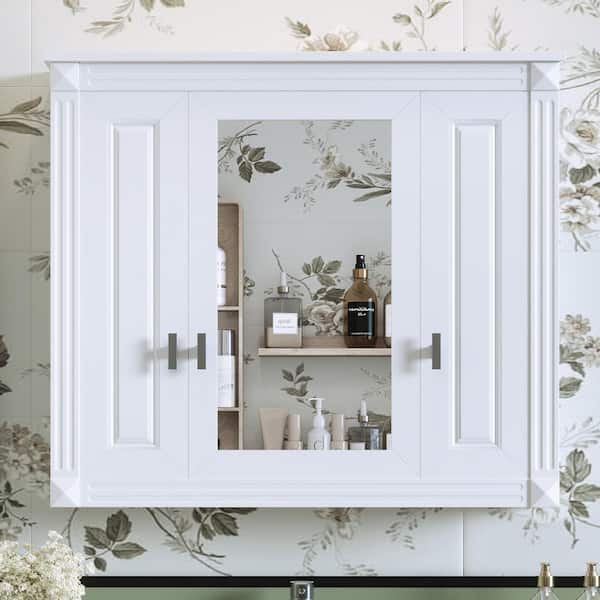 34 in. W x 28 in. H Rectangular Surface Mount Medicine Cabinet with Mirror, Adjustable Shelves